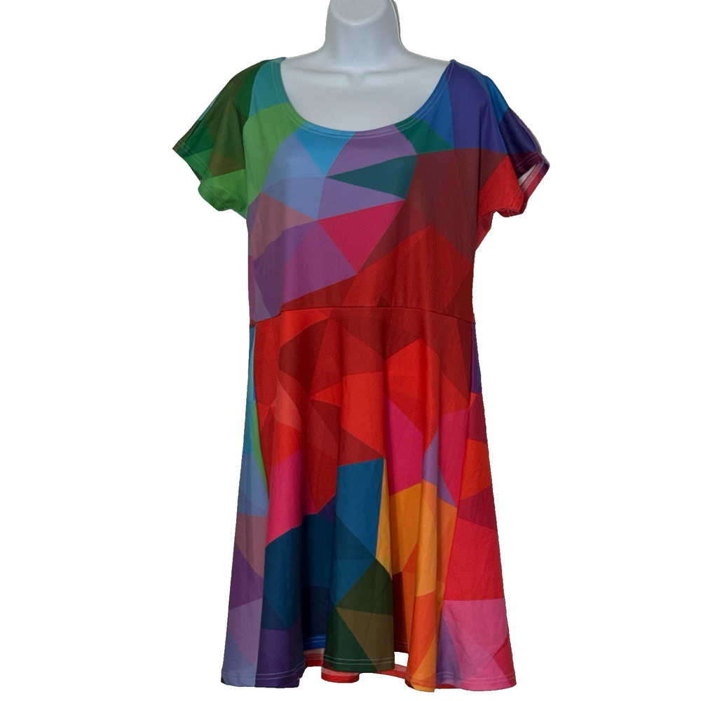CowCow Dress Womens 2XL Multicolor Geometric Pattern Skater
